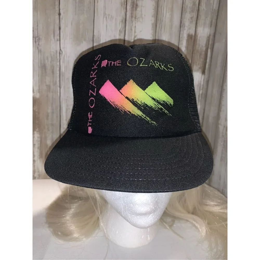 ‎Vintage OZARKS Black Neon Graphic Trucker Hat